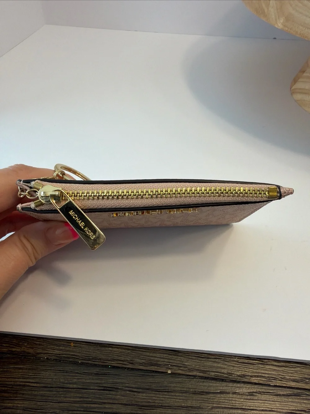 Michael Kors MK Small Coin Purse ID Pouch Keychain Ring Fob Wallet Blush Pink